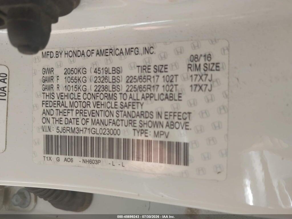 5J6RM3H71GL023000 2016 HONDA CR-V photo no. 9