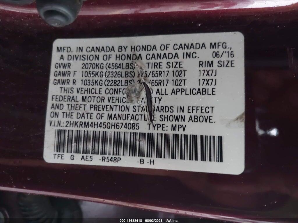 2HKRM4H45GH674085 2016 HONDA CR-V photo no. 9