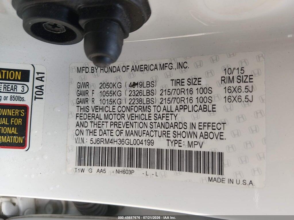 5J6RM4H36GL004199 2016 HONDA CR-V photo no. 9