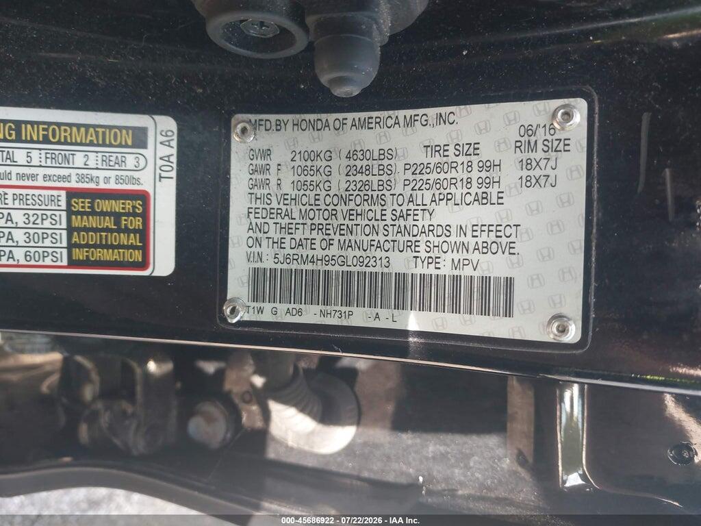 5J6RM4H95GL092313 2016 HONDA CR-V photo no. 9