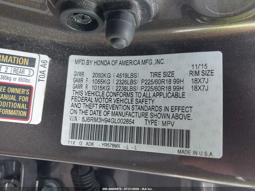 5J6RM3H94GL002854 2016 HONDA CR-V photo no. 9