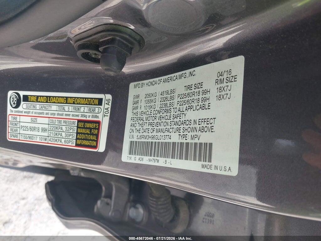 5J6RM3H96GL013774 2016 HONDA CR-V photo no. 9