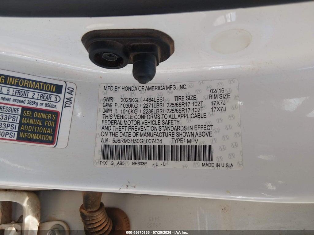 5J6RM3H50GL007434 2016 HONDA CR-V photo no. 4