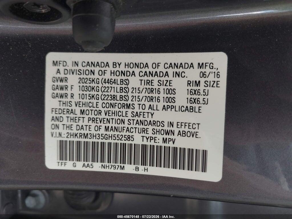 2HKRM3H35GH552585 2016 HONDA CR-V photo no. 9