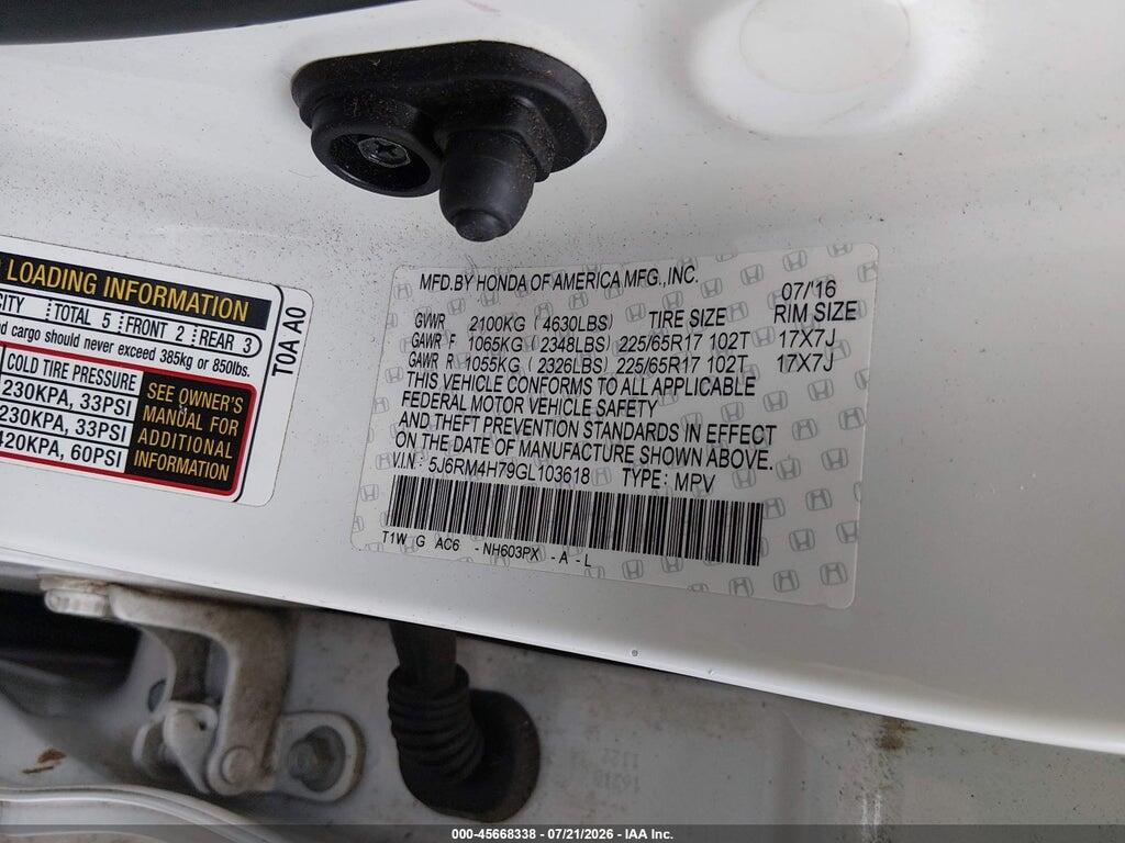5J6RM4H79GL103618 2016 HONDA CR-V photo no. 9
