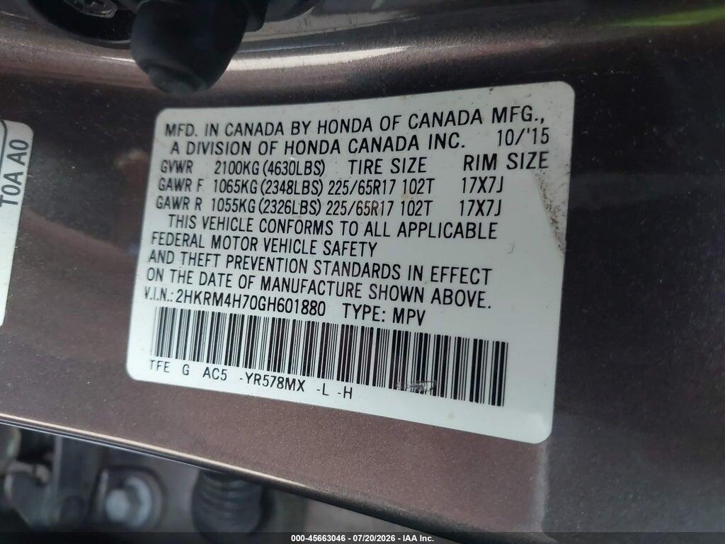2HKRM4H70GH601880 2016 HONDA CR-V photo no. 9