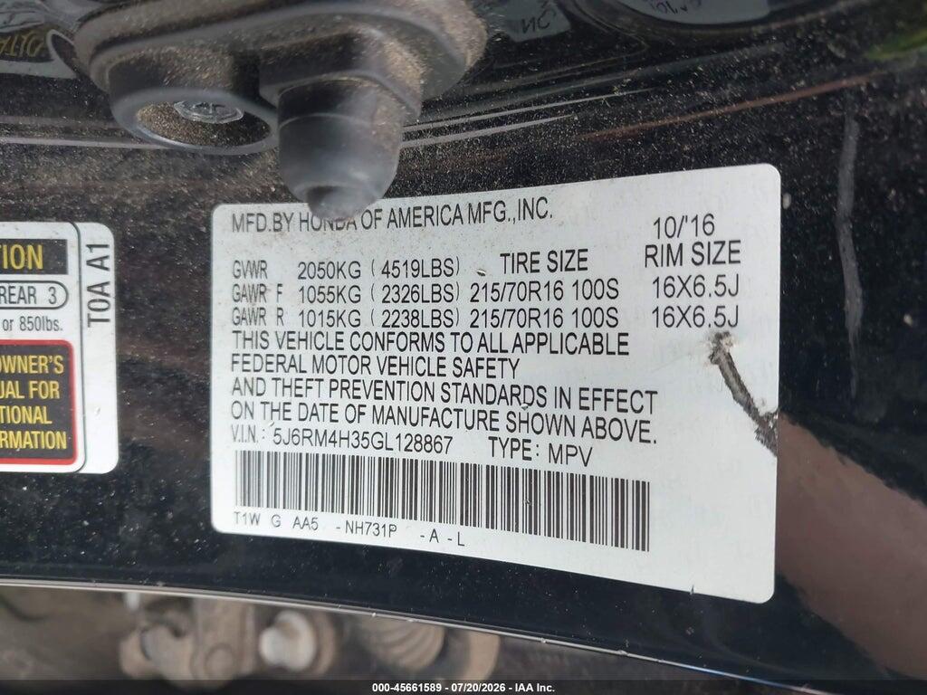 5J6RM4H35GL128867 2016 HONDA CR-V photo no. 9