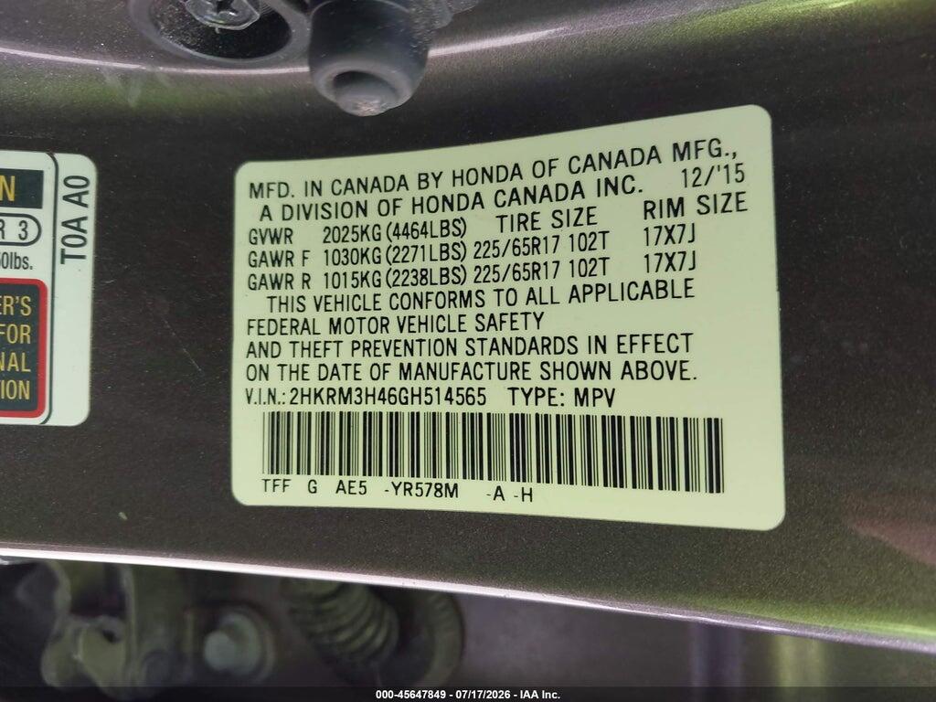 2HKRM3H46GH514565 2016 HONDA CR-V photo no. 9