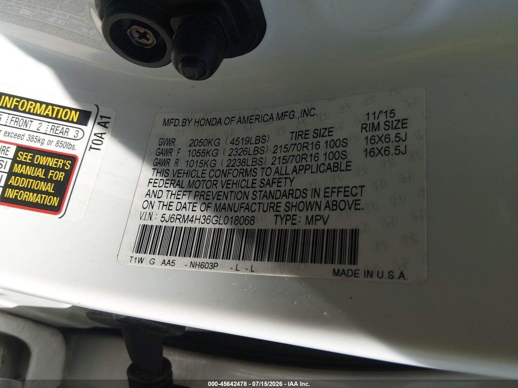 5J6RM4H36GL018068 2016 HONDA CR-V photo no. 9