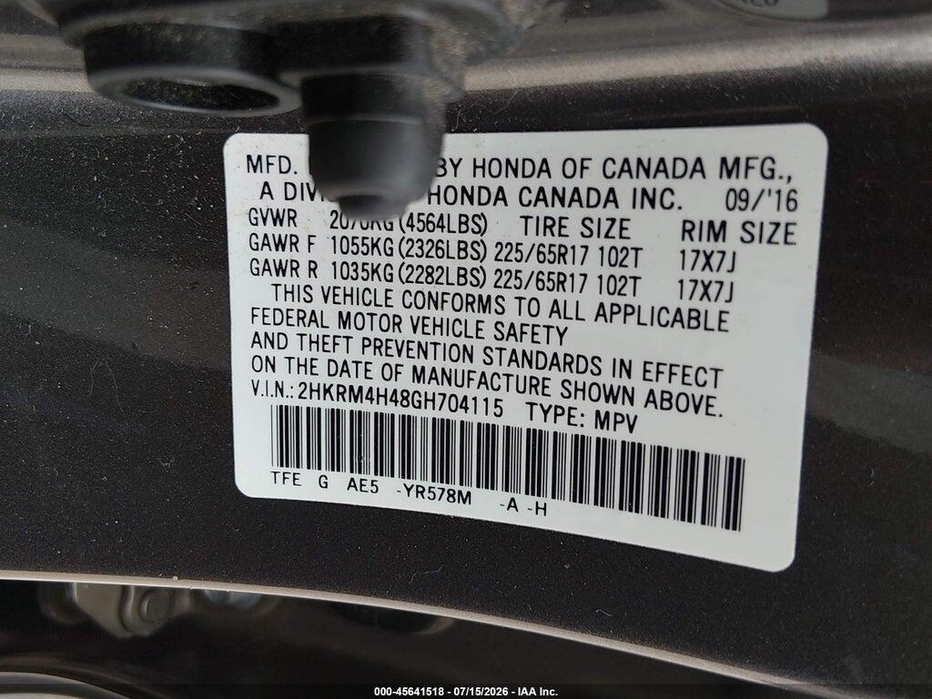 2HKRM4H48GH704115 2016 HONDA CR-V photo no. 9