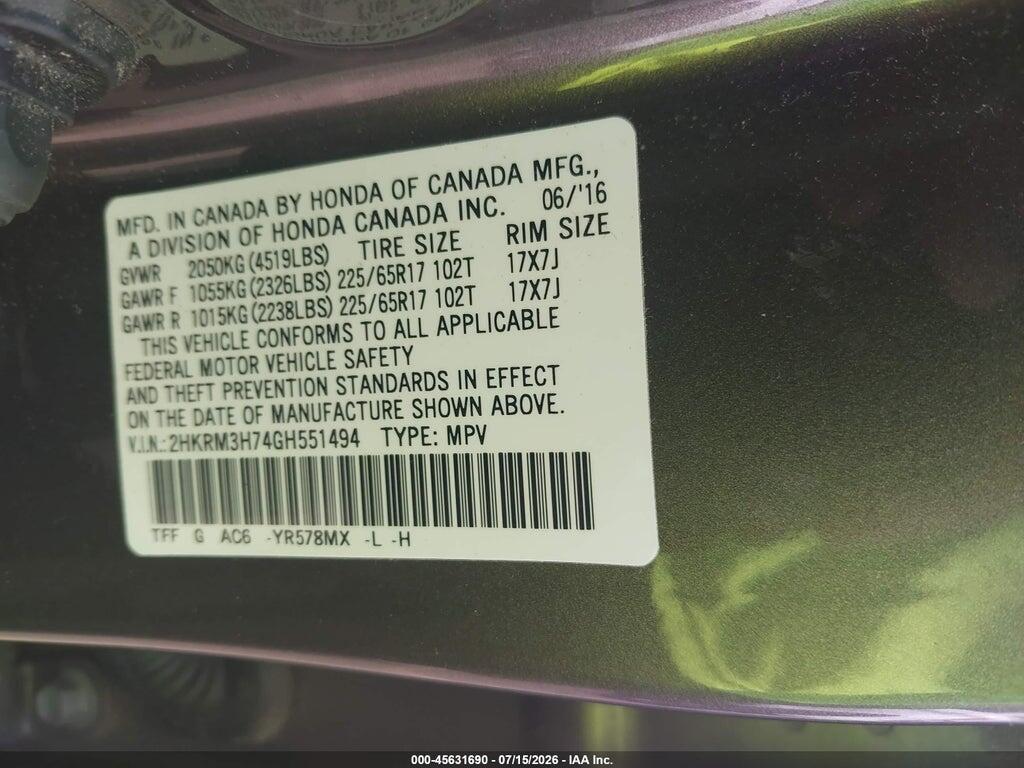 2HKRM3H74GH551494 2016 HONDA CR-V photo no. 9