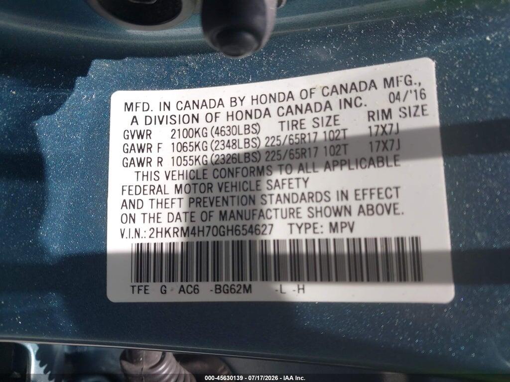 2HKRM4H70GH654627 2016 HONDA CR-V photo no. 9
