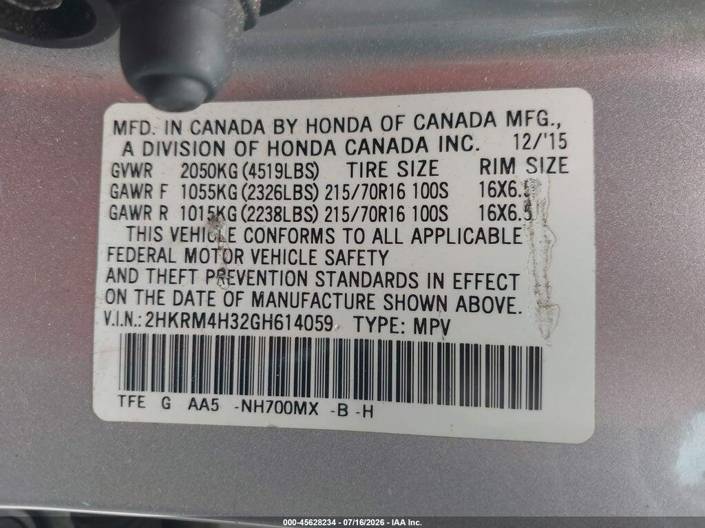 2HKRM4H32GH614059 2016 HONDA CR-V photo no. 9