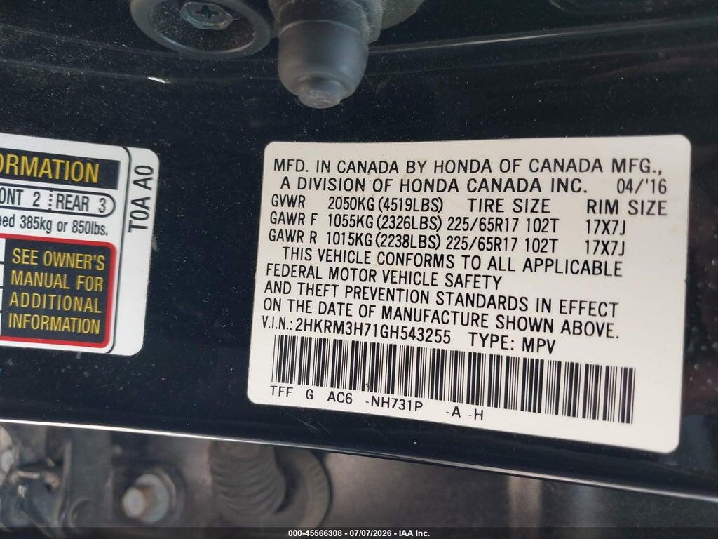 2HKRM3H71GH543255 2016 HONDA CR-V photo no. 9