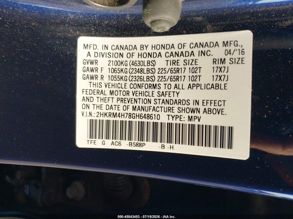2HKRM4H78GH648610 2016 HONDA CR-V photo no. 9