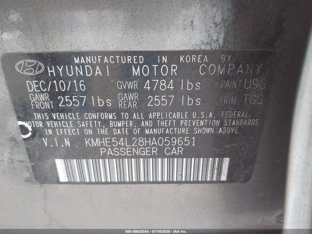 KMHE54L28HA059651 2017 HYUNDAI SONATA PLUG-IN HYBRID photo no. 9