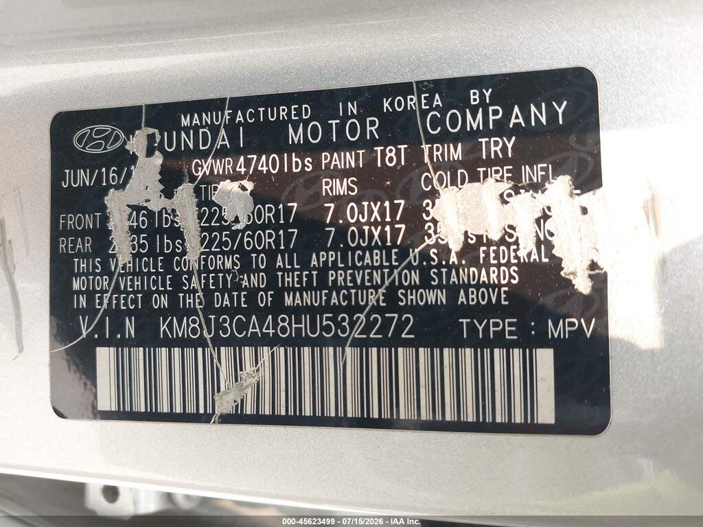 KM8J3CA48HU532272 2017 HYUNDAI TUCSON photo no. 9