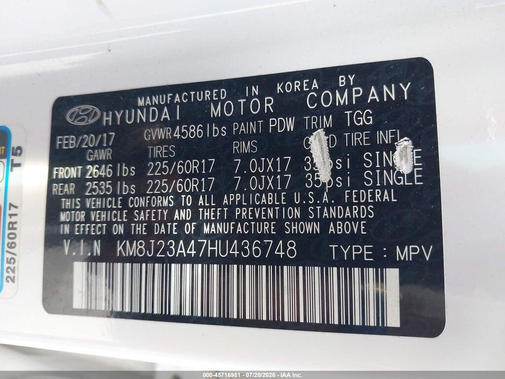 KM8J23A47HU436748 2017 HYUNDAI TUCSON photo no. 9
