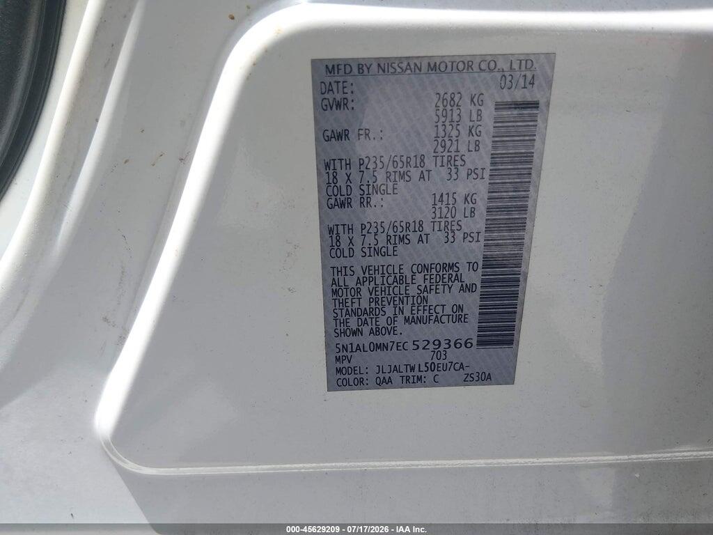 5N1AL0MN7EC529366 2014 INFINITI QX60 photo no. 9