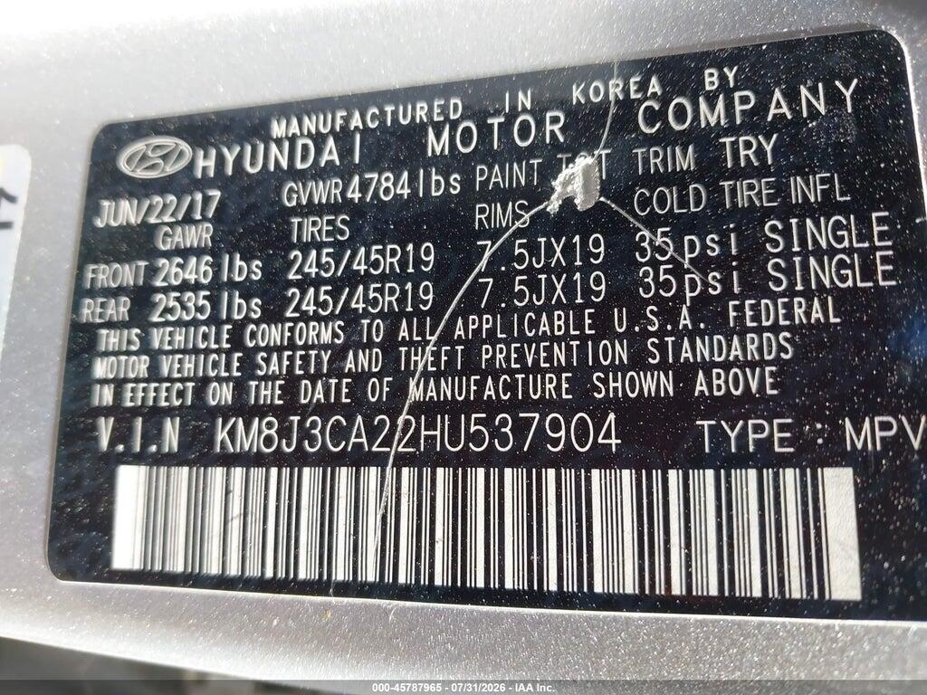 KM8J3CA22HU537904 2017 HYUNDAI TUCSON photo no. 9
