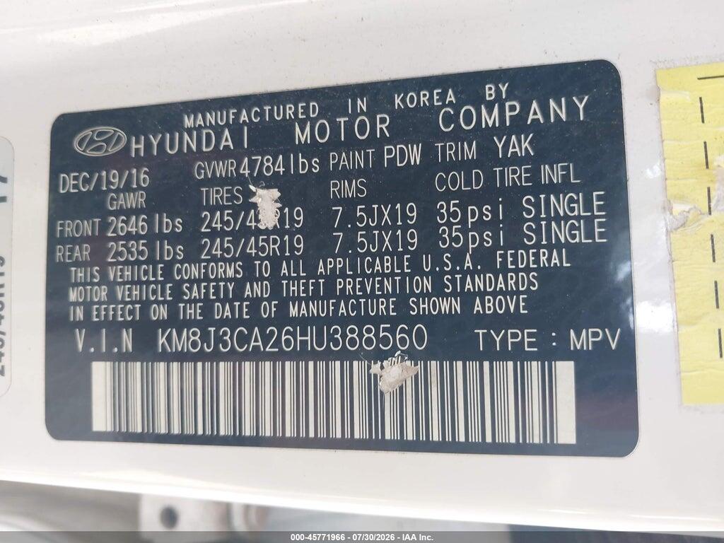 KM8J3CA26HU388560 2017 HYUNDAI TUCSON photo no. 9
