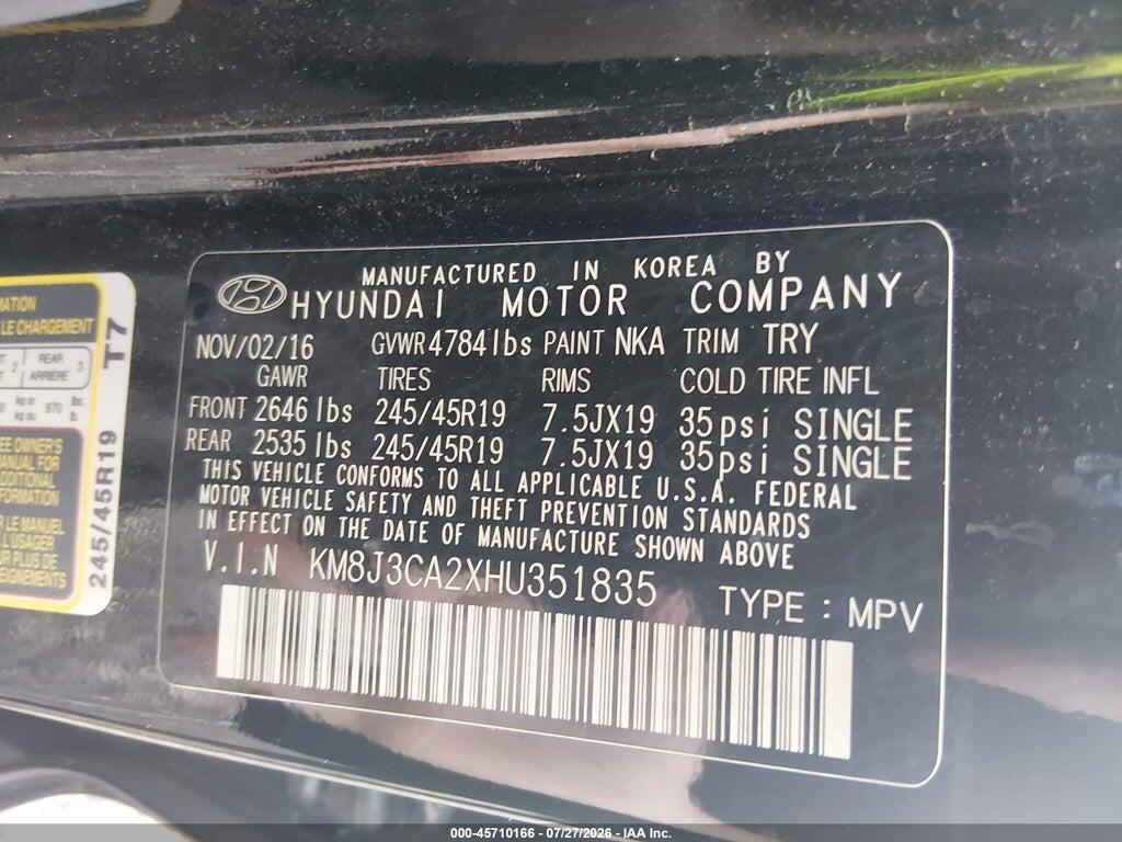 KM8J3CA2XHU351835 2017 HYUNDAI TUCSON photo no. 9