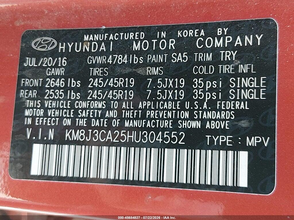 KM8J3CA25HU304552 2017 HYUNDAI TUCSON photo no. 9