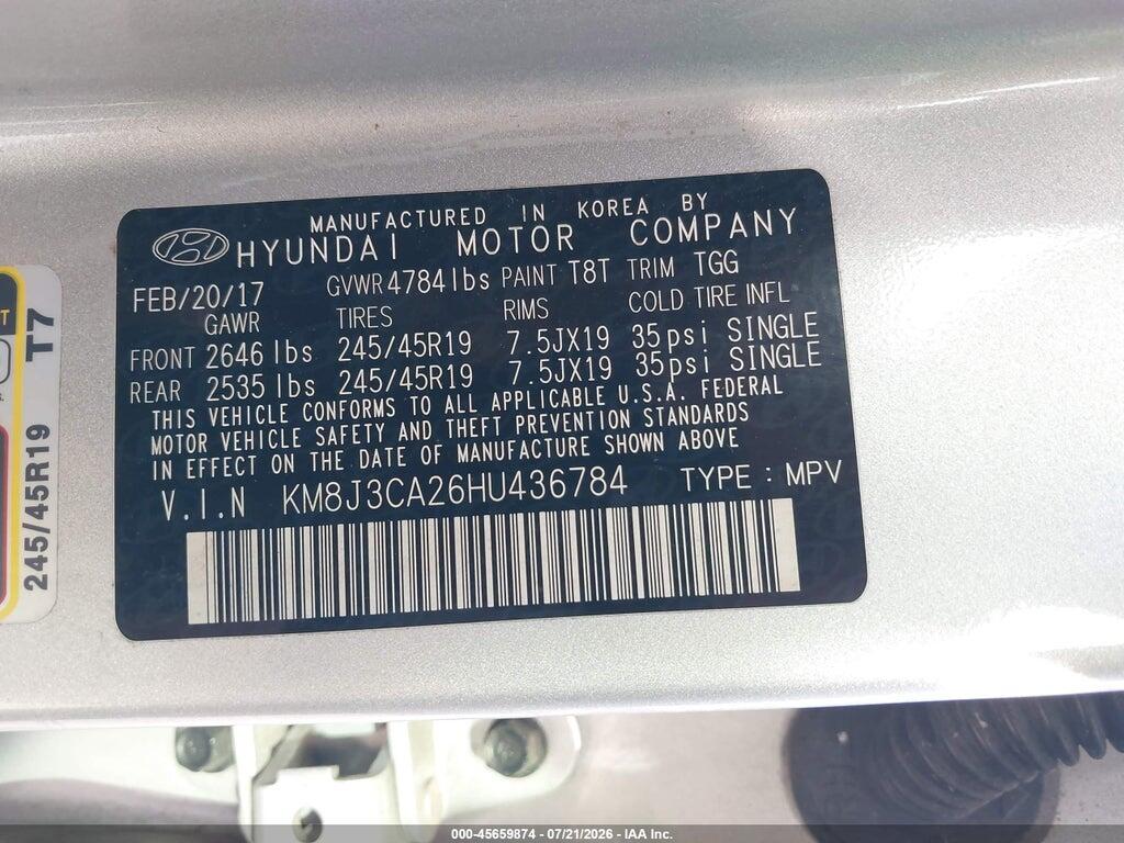 KM8J3CA26HU436784 2017 HYUNDAI TUCSON photo no. 9