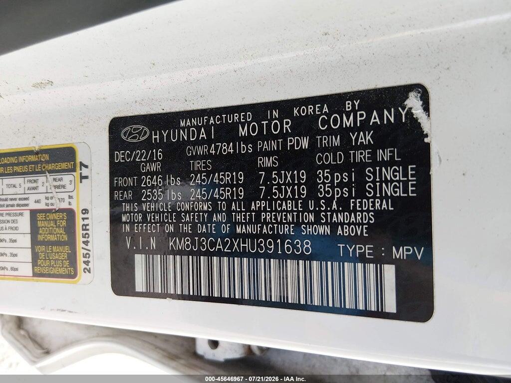 KM8J3CA2XHU391638 2017 HYUNDAI TUCSON photo no. 9