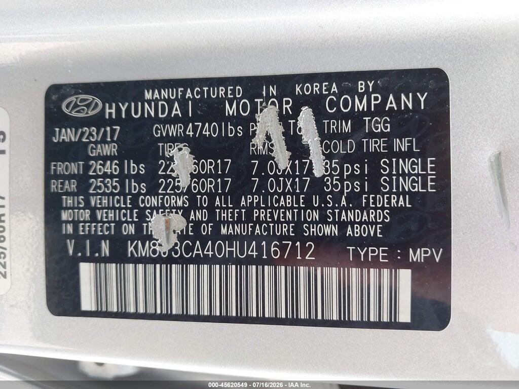KM8J3CA40HU416712 2017 HYUNDAI TUCSON photo no. 9