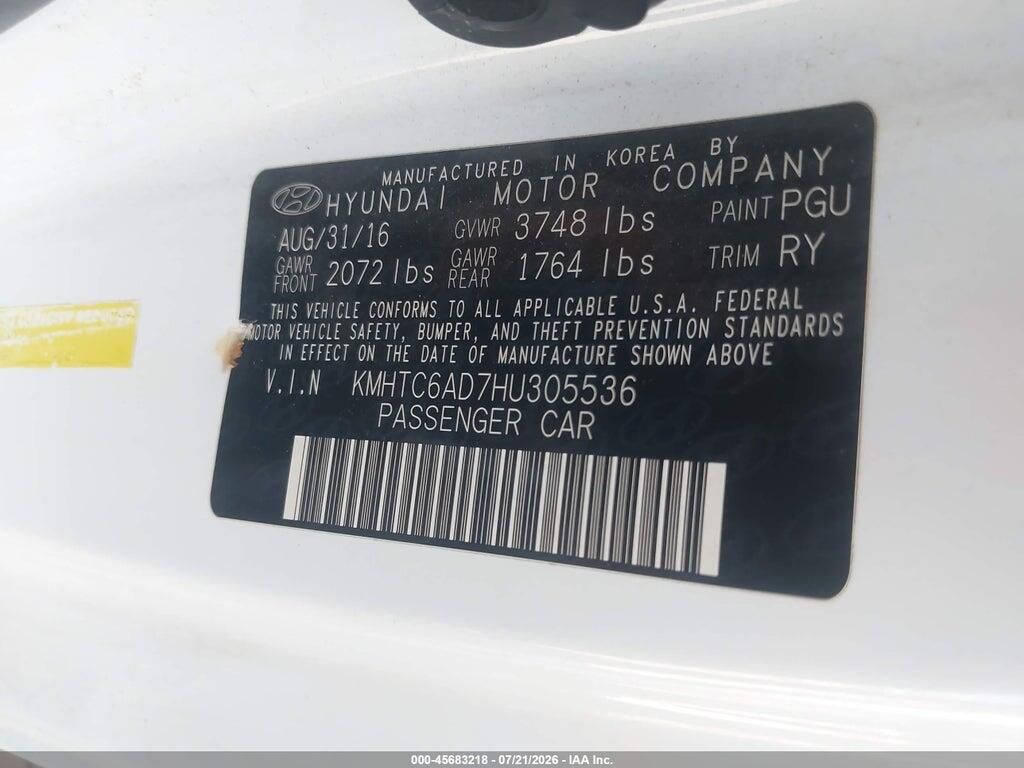 KMHTC6AD7HU305536 2017 HYUNDAI VELOSTER photo no. 9