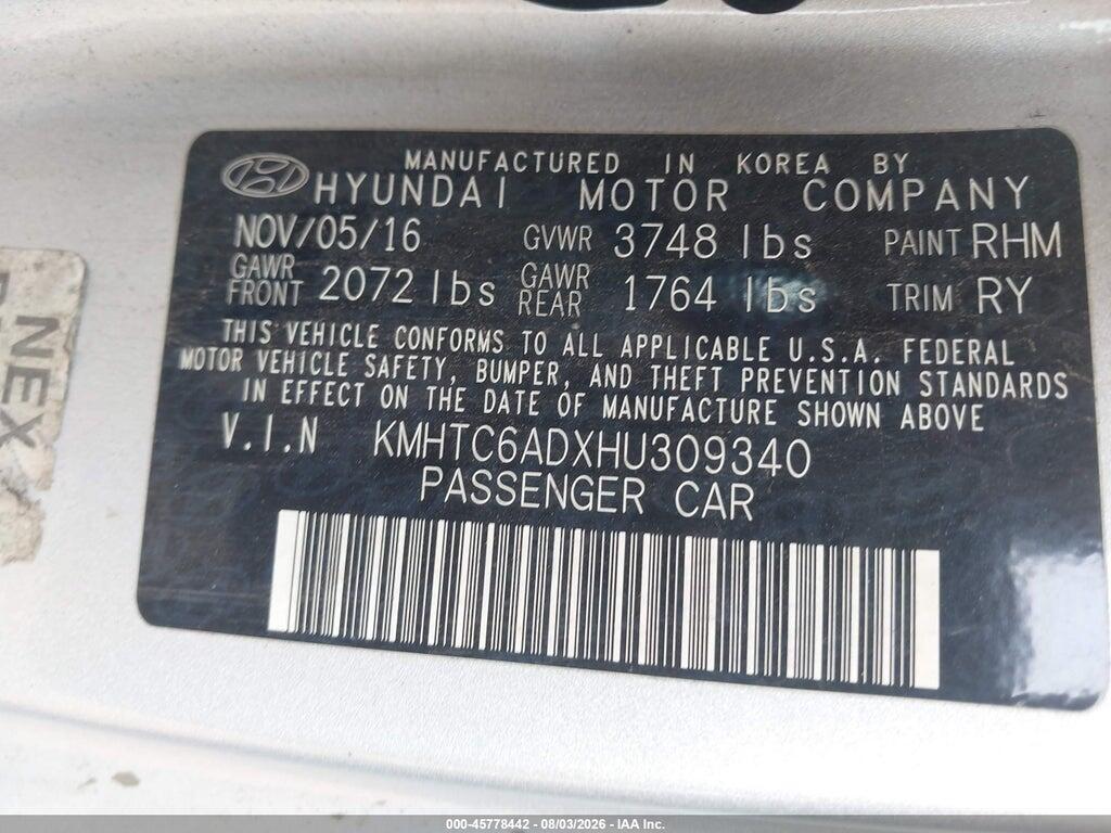 KMHTC6ADXHU309340 2017 HYUNDAI VELOSTER photo no. 9