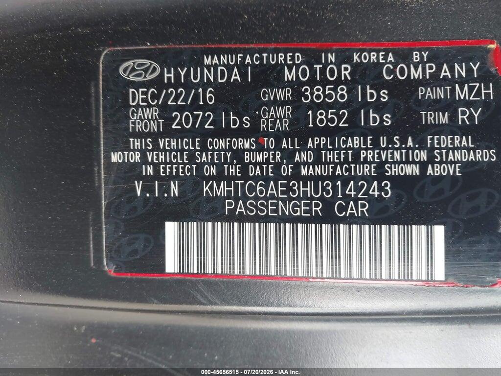 KMHTC6AE3HU314243 2017 HYUNDAI VELOSTER photo no. 9