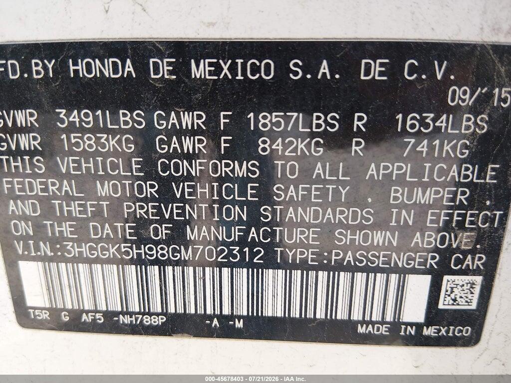 3HGGK5H98GM702312 2016 HONDA FIT photo no. 9