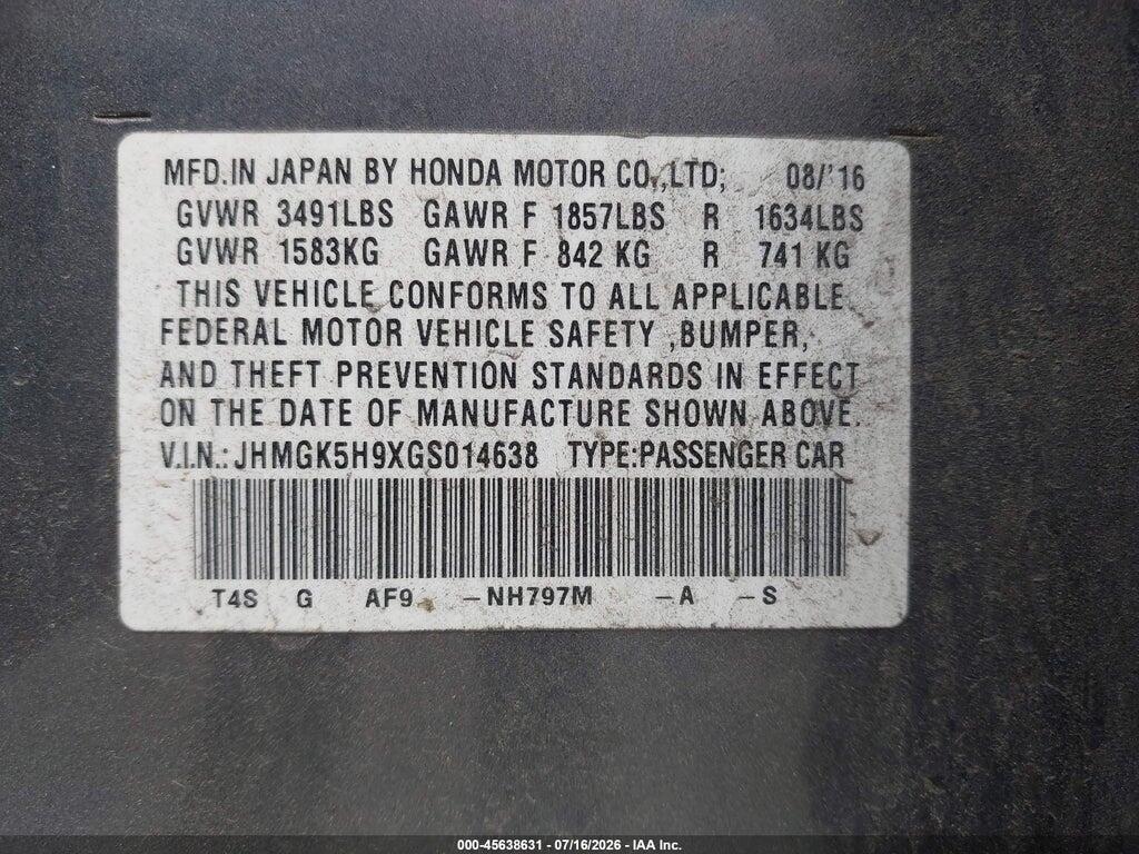 JHMGK5H9XGS014638 2016 HONDA FIT photo no. 9