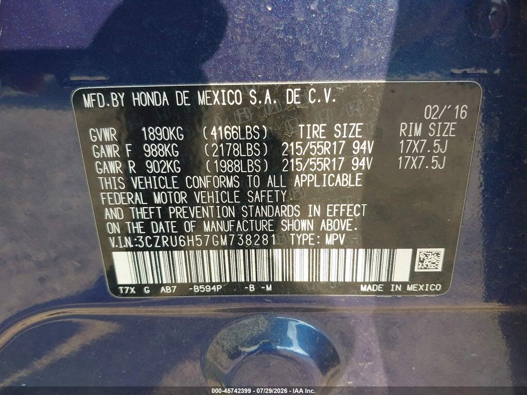 3CZRU6H57GM738281 2016 HONDA HR-V photo no. 9