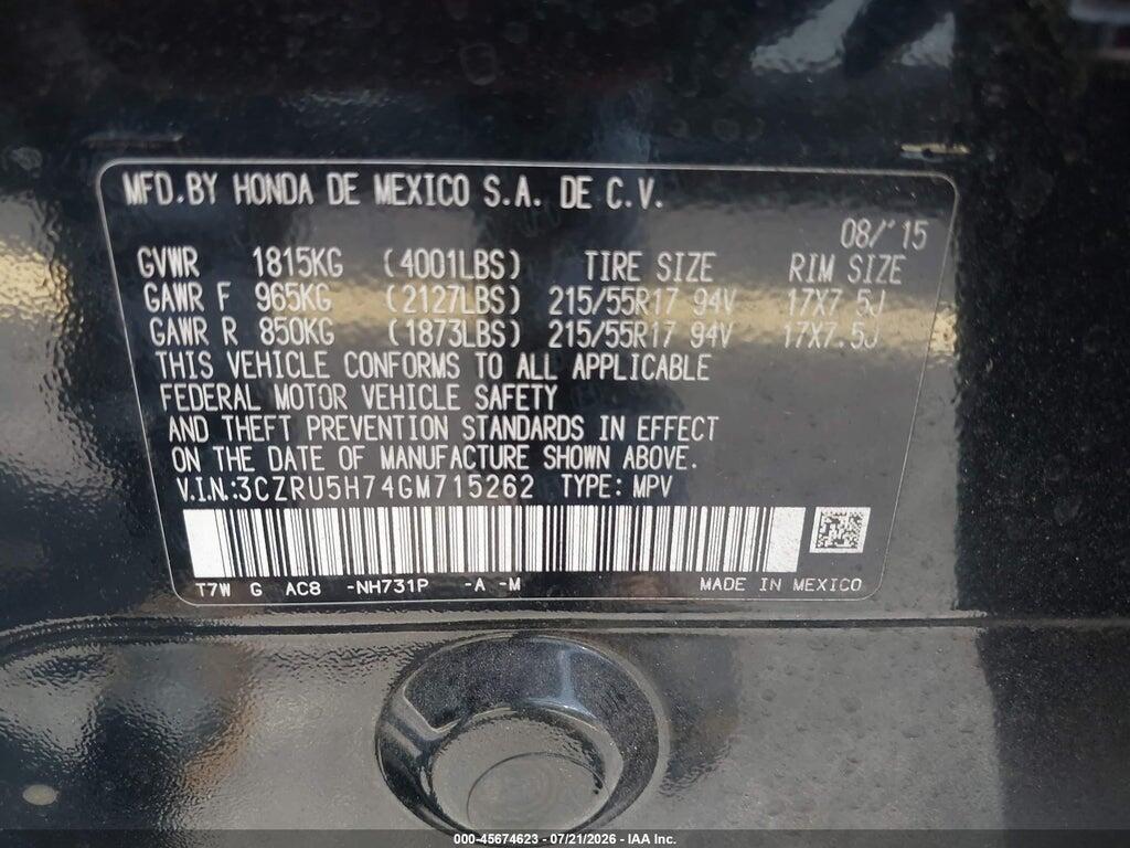 3CZRU5H74GM715262 2016 HONDA HR-V photo no. 9