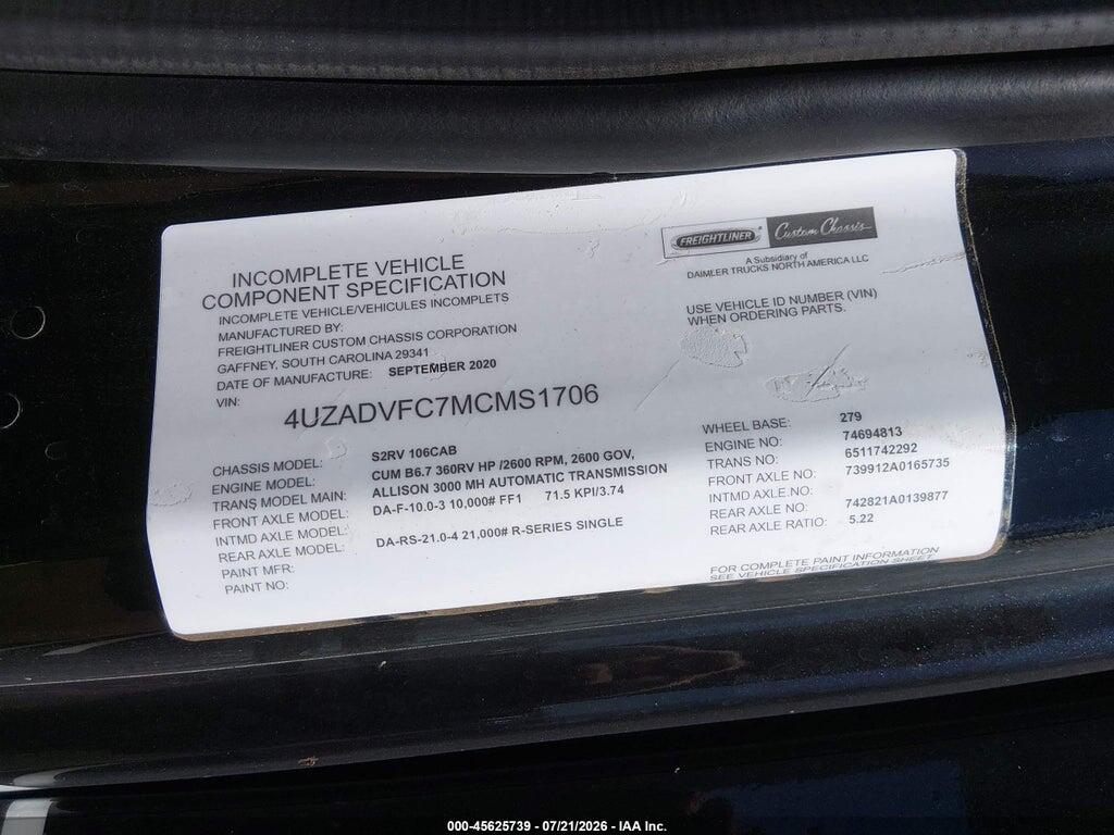 4UZADVFC7MCMS1706 2021 FREIGHTLINER CHASSIS photo no. 9