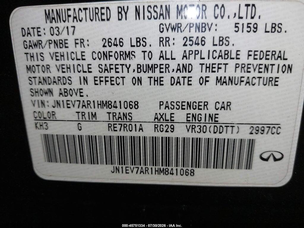 JN1EV7AR1HM841068 2017 INFINITI Q50 photo no. 9