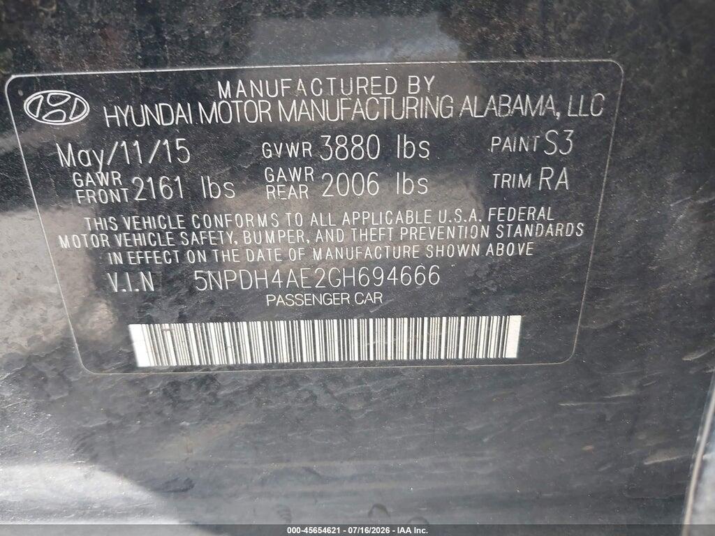 5NPDH4AE2GH694666 2016 HYUNDAI ELANTRA photo no. 9