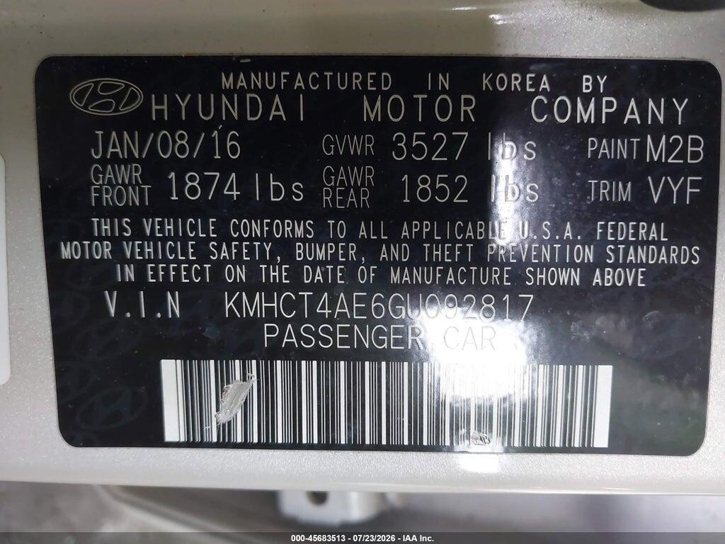 KMHCT4AE6GU092817 2016 HYUNDAI ACCENT photo no. 9