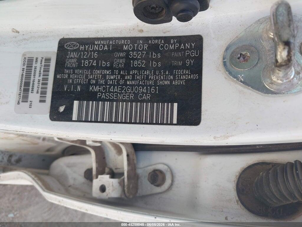 KMHCT4AE2GU094161 2016 HYUNDAI ACCENT photo no. 9