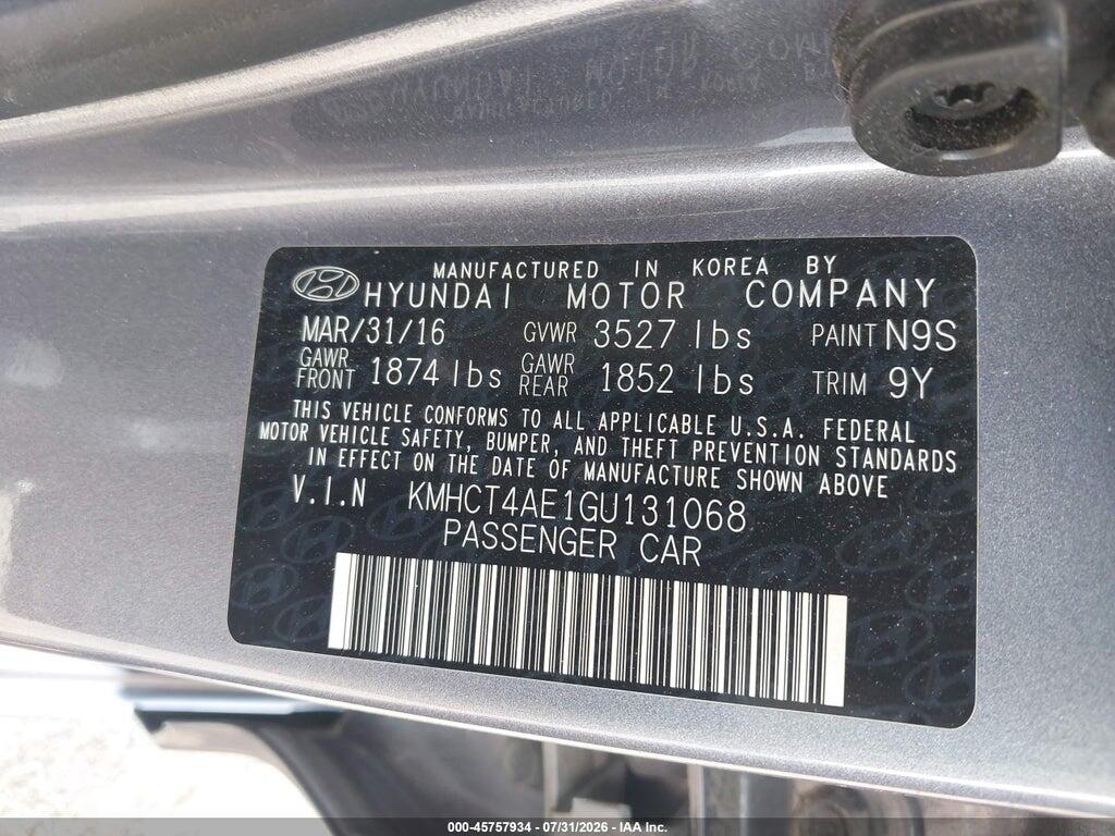 KMHCT4AE1GU131068 2016 HYUNDAI ACCENT photo no. 9