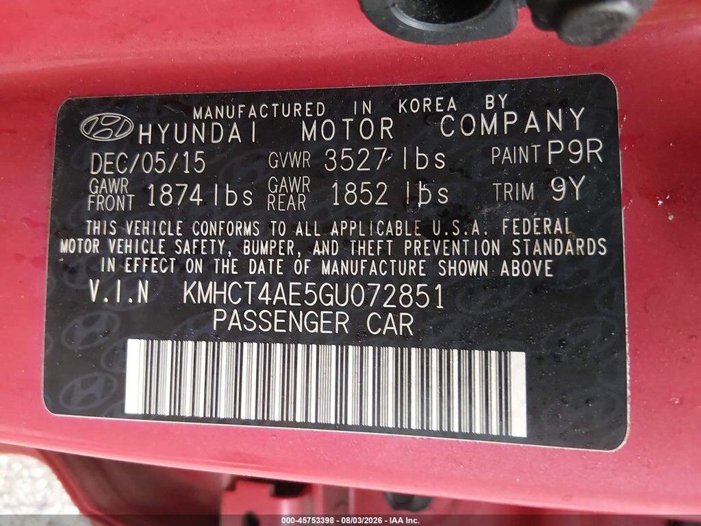 KMHCT4AE5GU072851 2016 HYUNDAI ACCENT photo no. 9