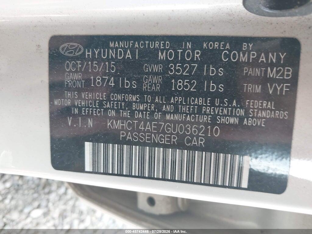 KMHCT4AE7GU036210 2016 HYUNDAI ACCENT photo no. 9