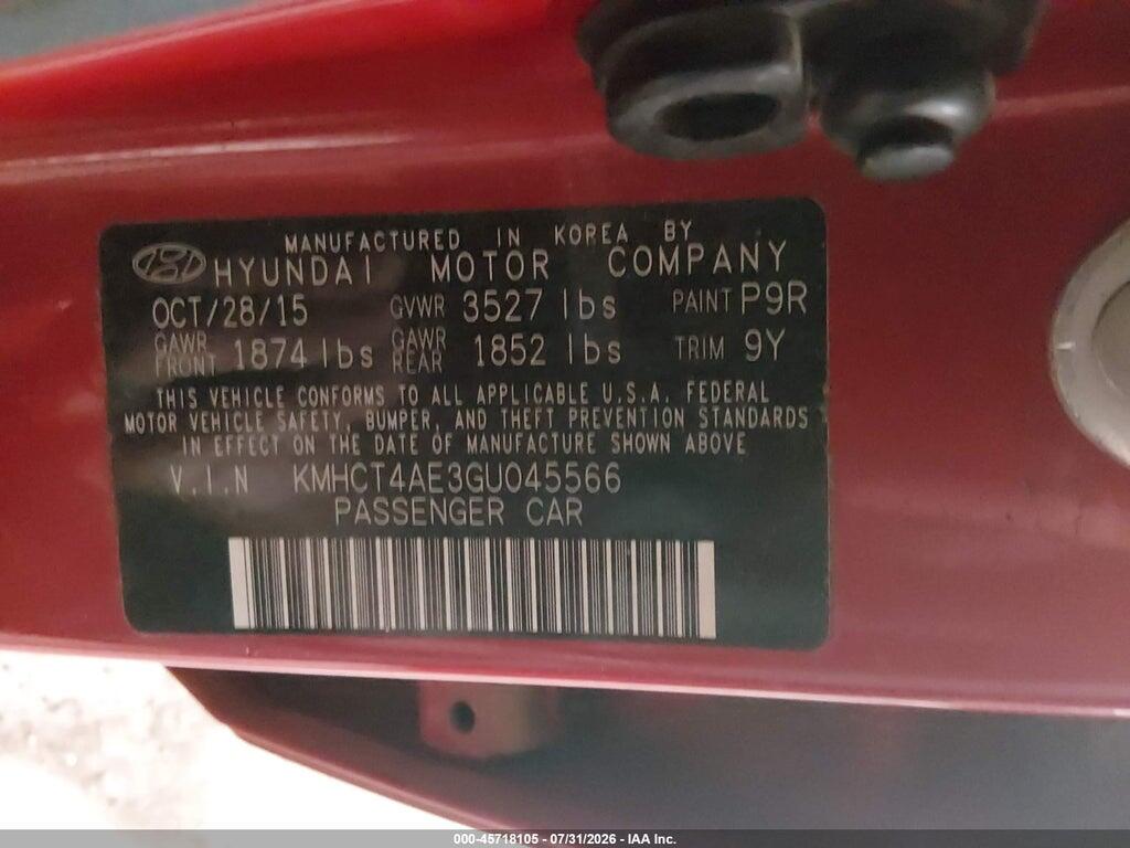 KMHCT4AE3GU045566 2016 HYUNDAI ACCENT photo no. 9