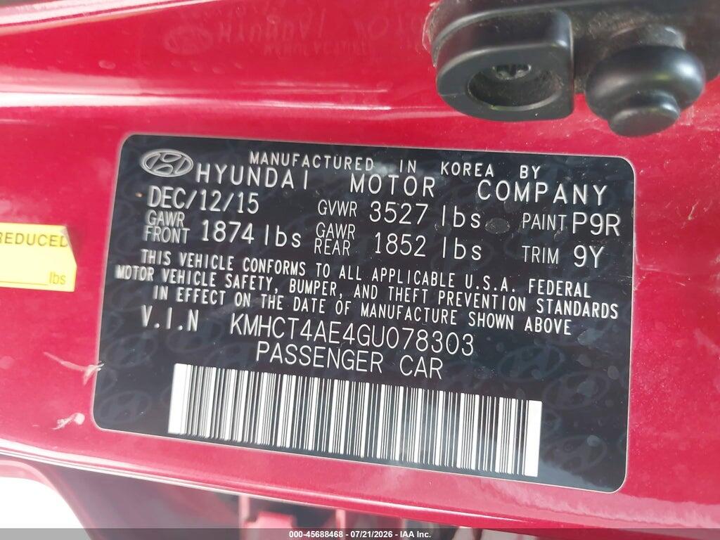 KMHCT4AE4GU078303 2016 HYUNDAI ACCENT photo no. 9