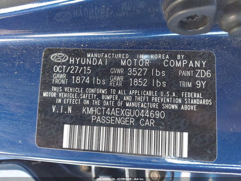 KMHCT4AEXGU044690 2016 HYUNDAI ACCENT photo no. 9