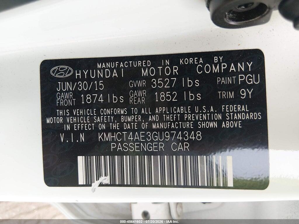 KMHCT4AE3GU974348 2016 HYUNDAI ACCENT photo no. 9