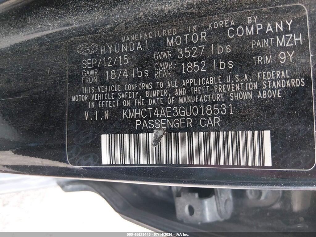 KMHCT4AE3GU018531 2016 HYUNDAI ACCENT photo no. 9